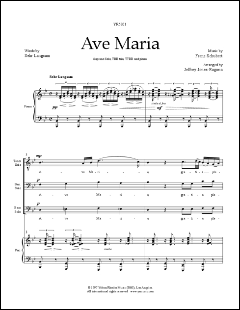Ave Maria for Soprano solo, TBB trio, TTBB, & piano - Click Image to Close
