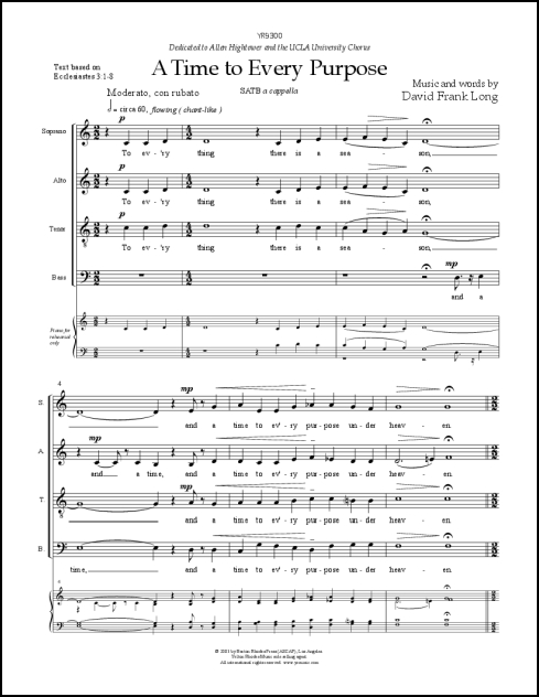 Time To Every Purpose, A for SATB, a cappella