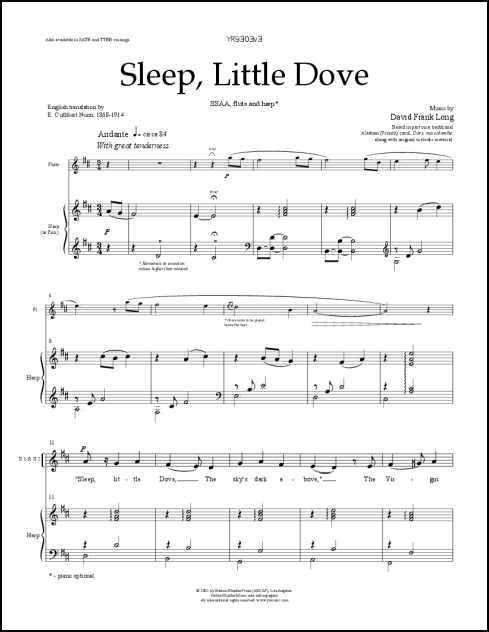 Sleep, Little Dove for SSAA, flute, harp