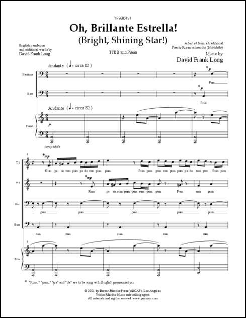 Oh, Brillante Estrella! (Bright, Shining Star!) for TTBB & piano