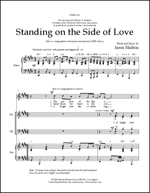 Standing on the Side of Love for SATB & piano