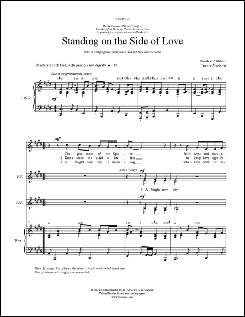 Standing on the Side of Love for SSAA & piano
