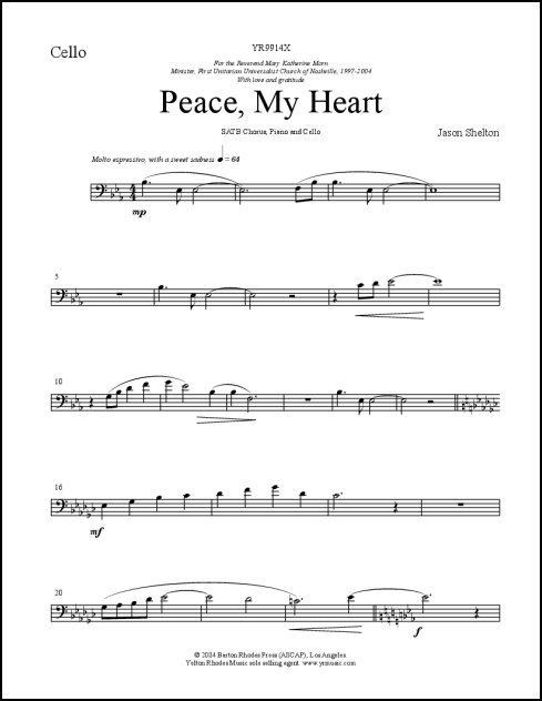 Peace, My Heart for SATB, cello & piano - Click Image to Close