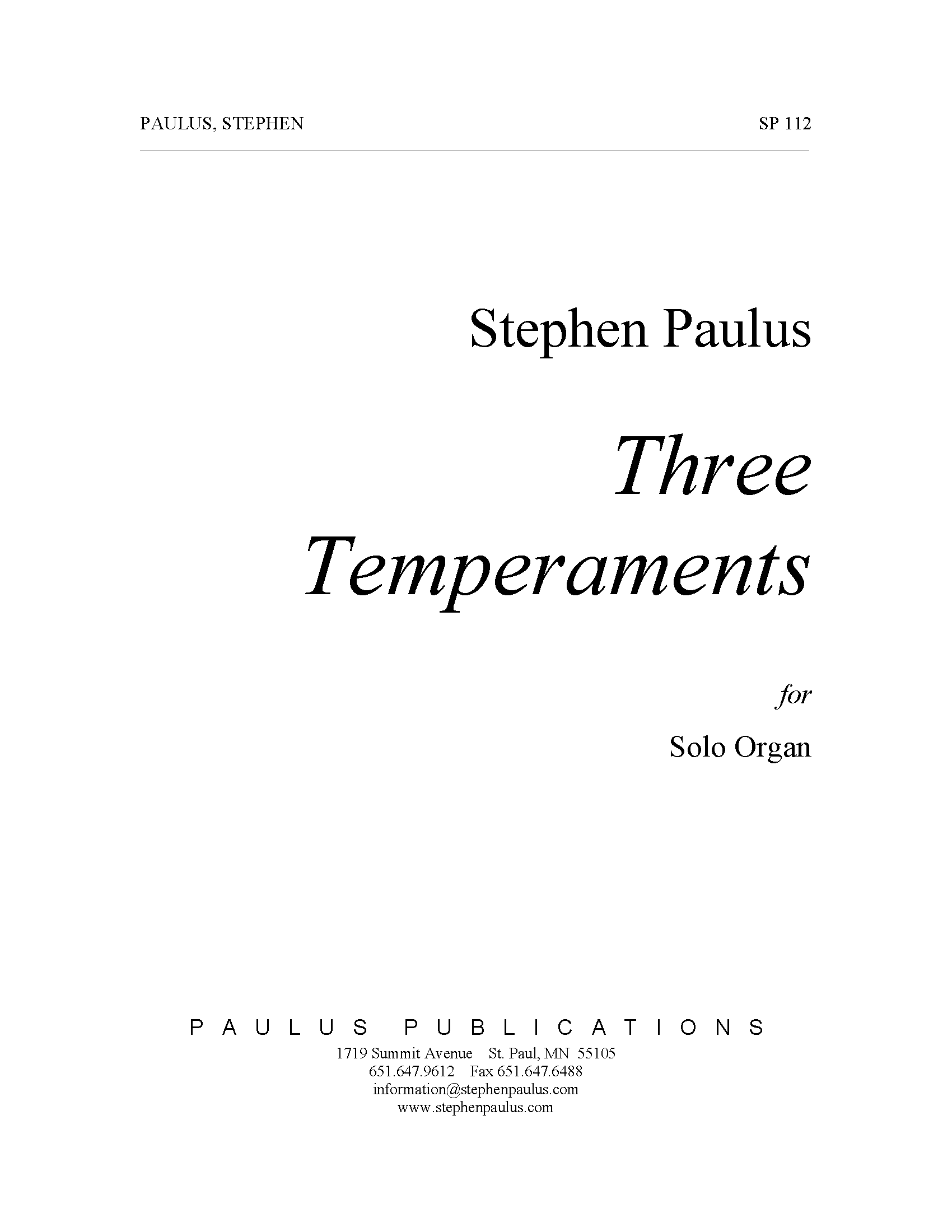 Three Temperaments for Organ - Click Image to Close