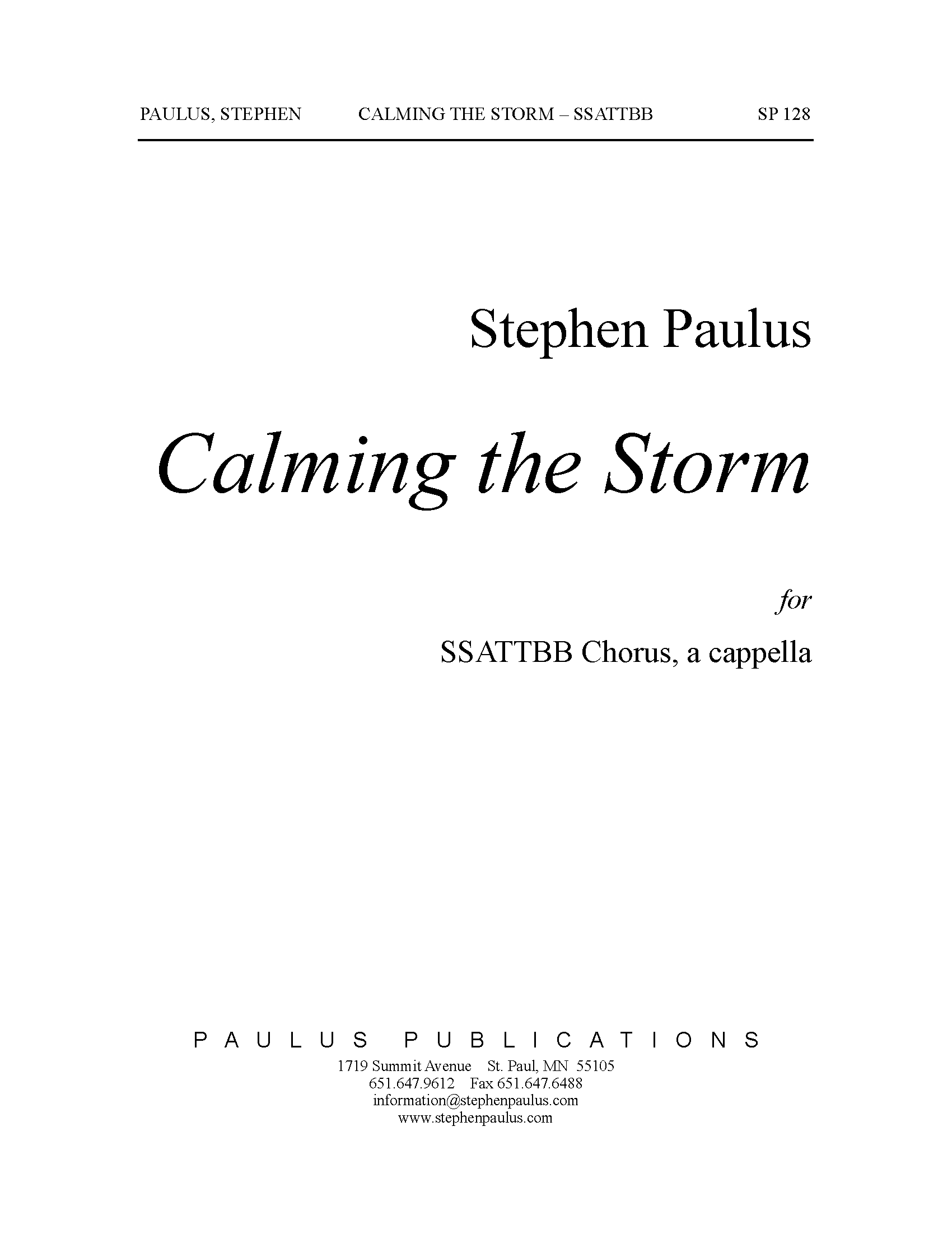Calming the Storm for SSAATTBB Chorus (opt. Piano)