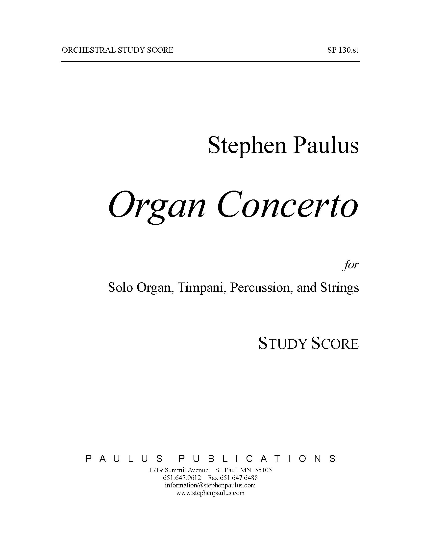 Organ Concerto for Organ, Timpani, Percussion & Strings