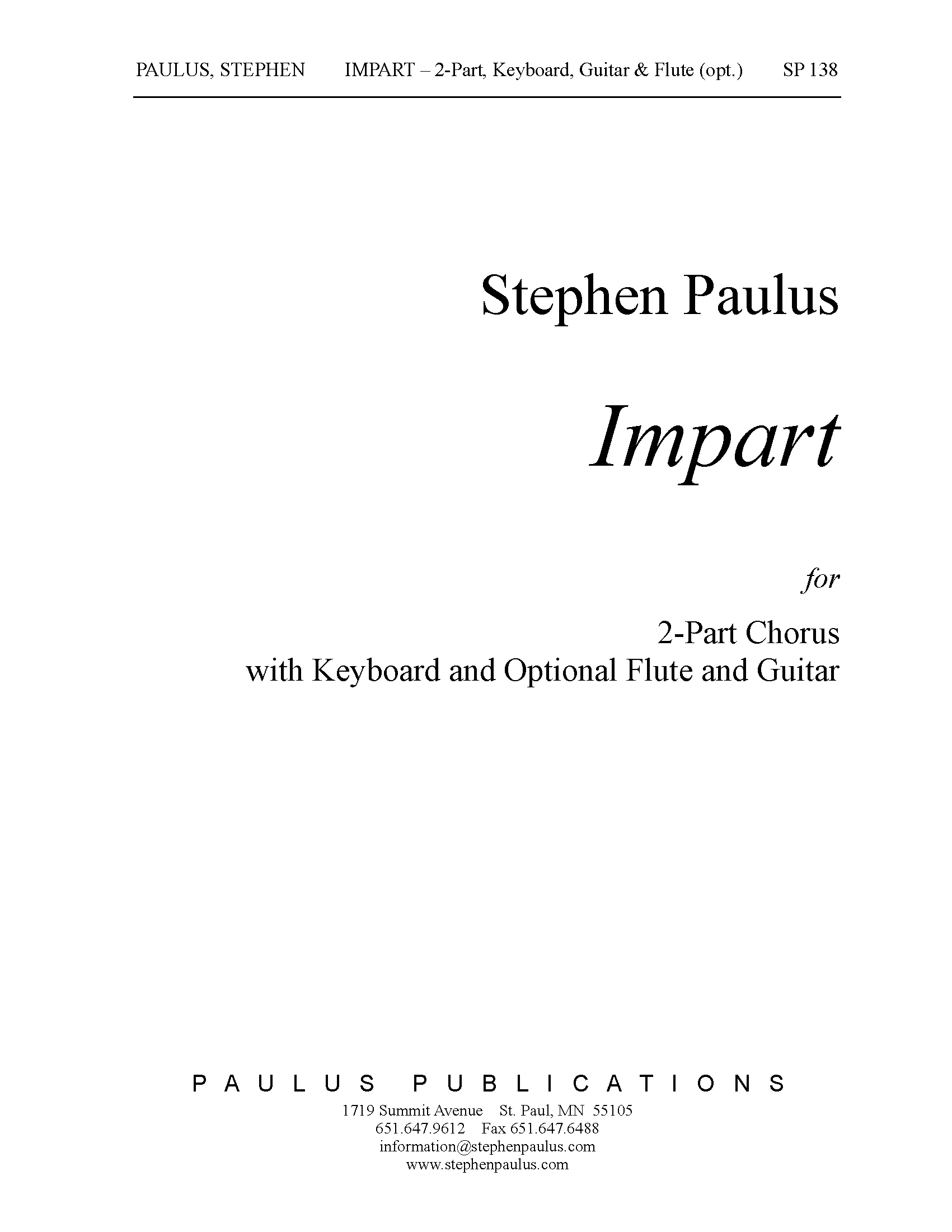 Impart for 2-Part Chorus & Keyboard (w/ opt. Flute)