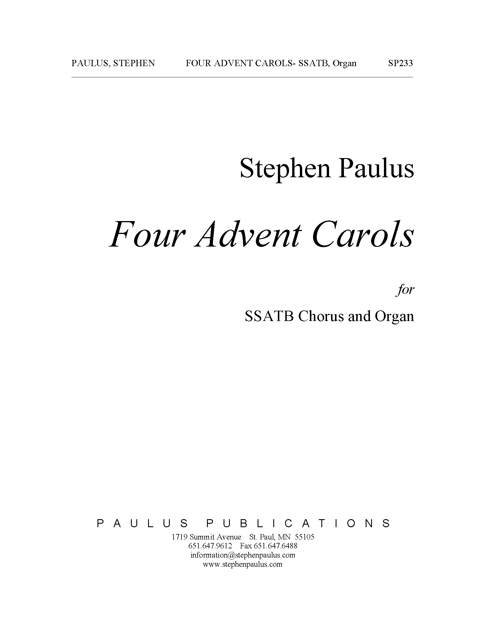 Four Advent Carols for SSATB & Organ
