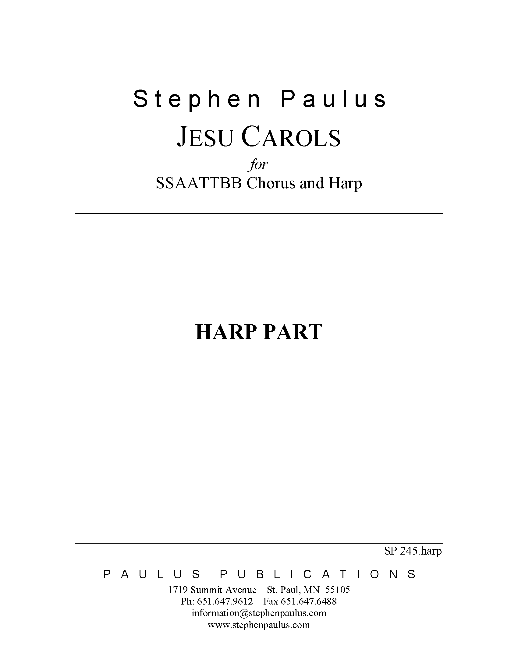 Jesu Carols - Harp Part for SSAATTBB Chorus & Harp