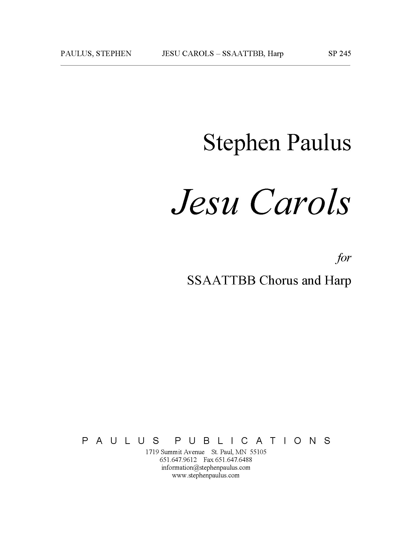 Jesu Carols for SSAATTBB Chorus & Harp