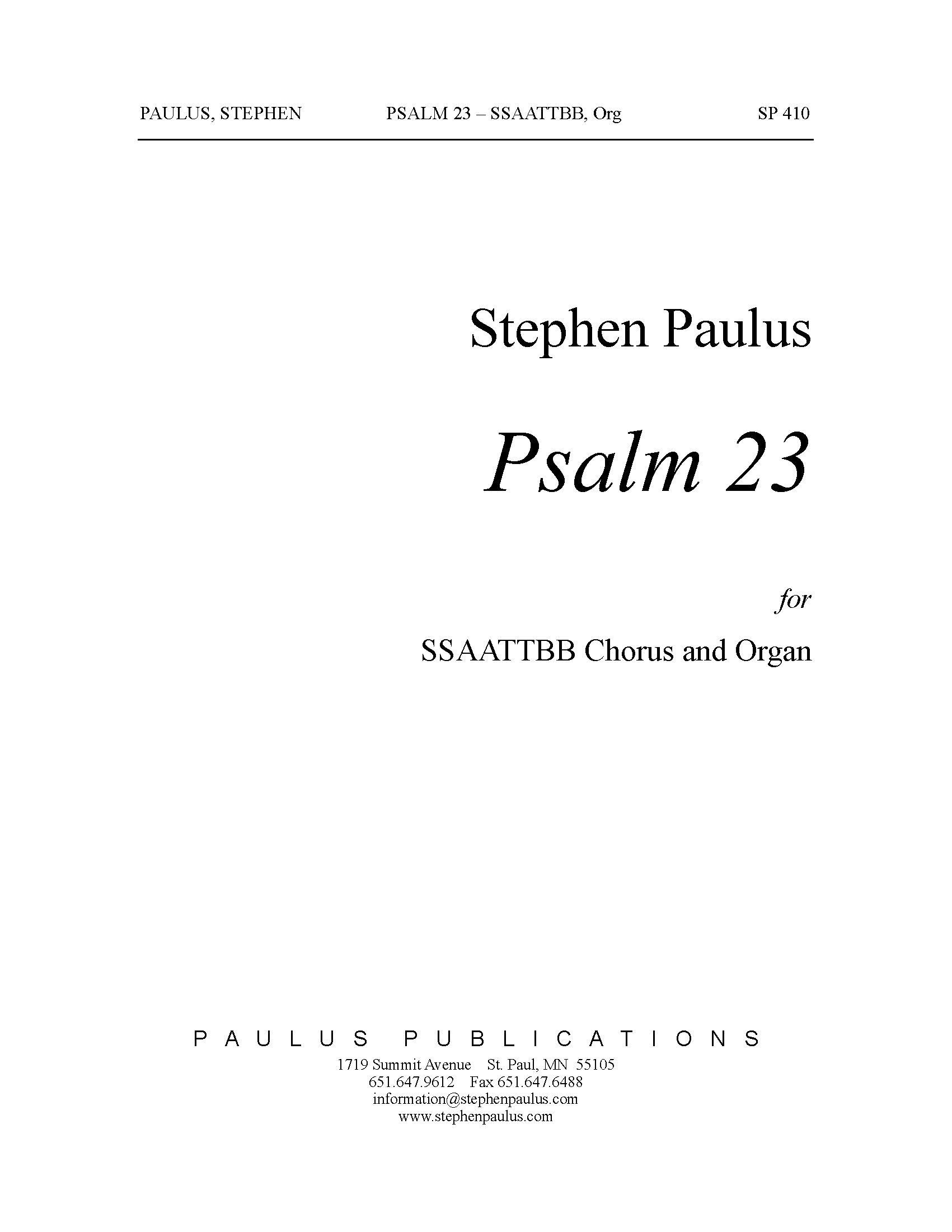 Psalm 23 for SATB Chorus & Organ