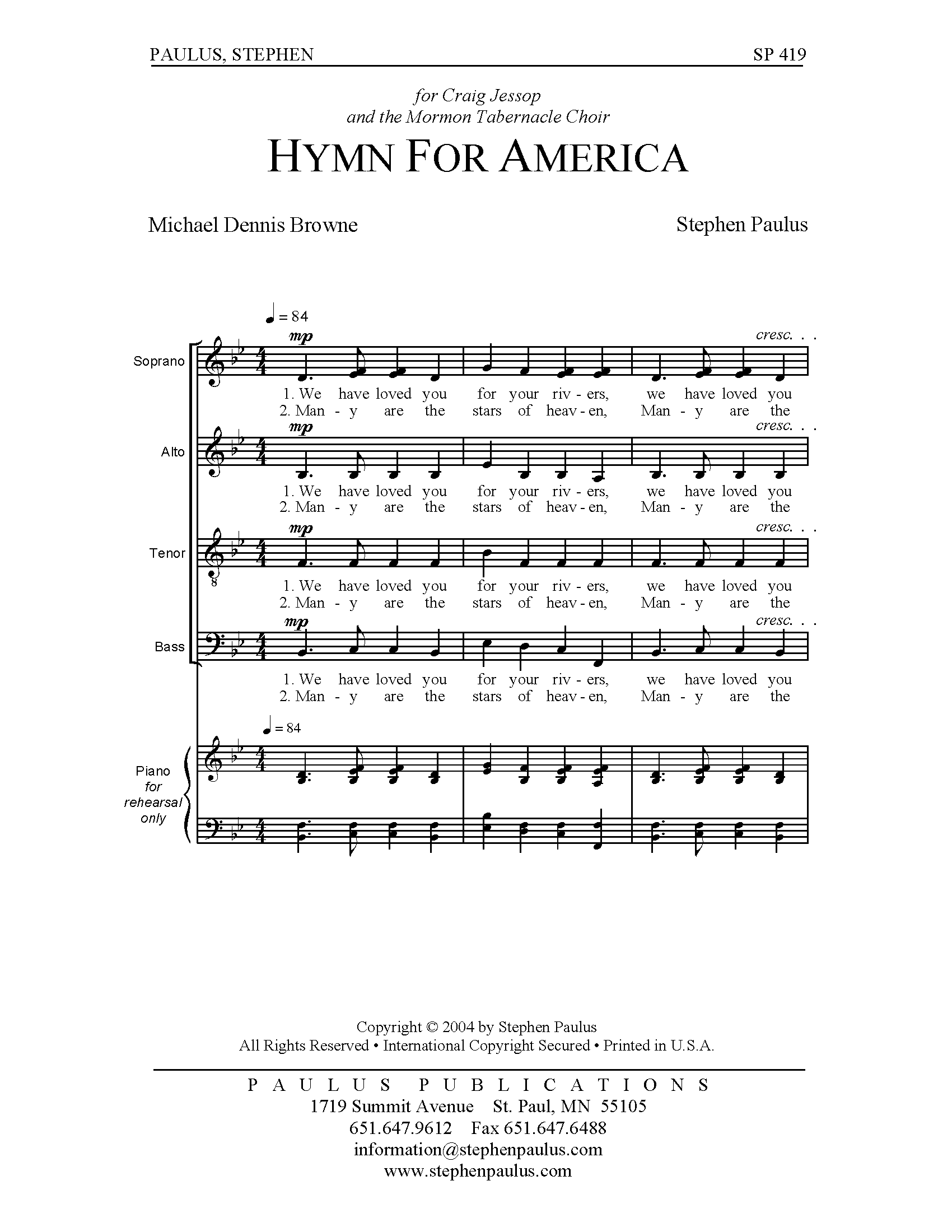 Hymn for America for SATB Chorus, a cappella