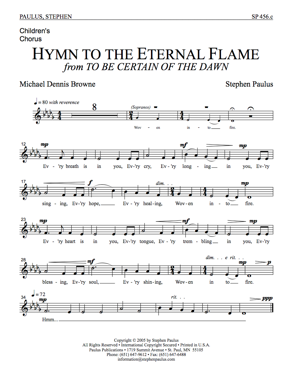 Hymn to the Eternal Flame - Children's Part for SSATBB, Unison Childrens Chorus, a cappella